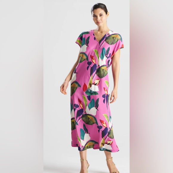 Natori Other - Natori Daido Short Sleeve Caftan Pink Floral Chemise